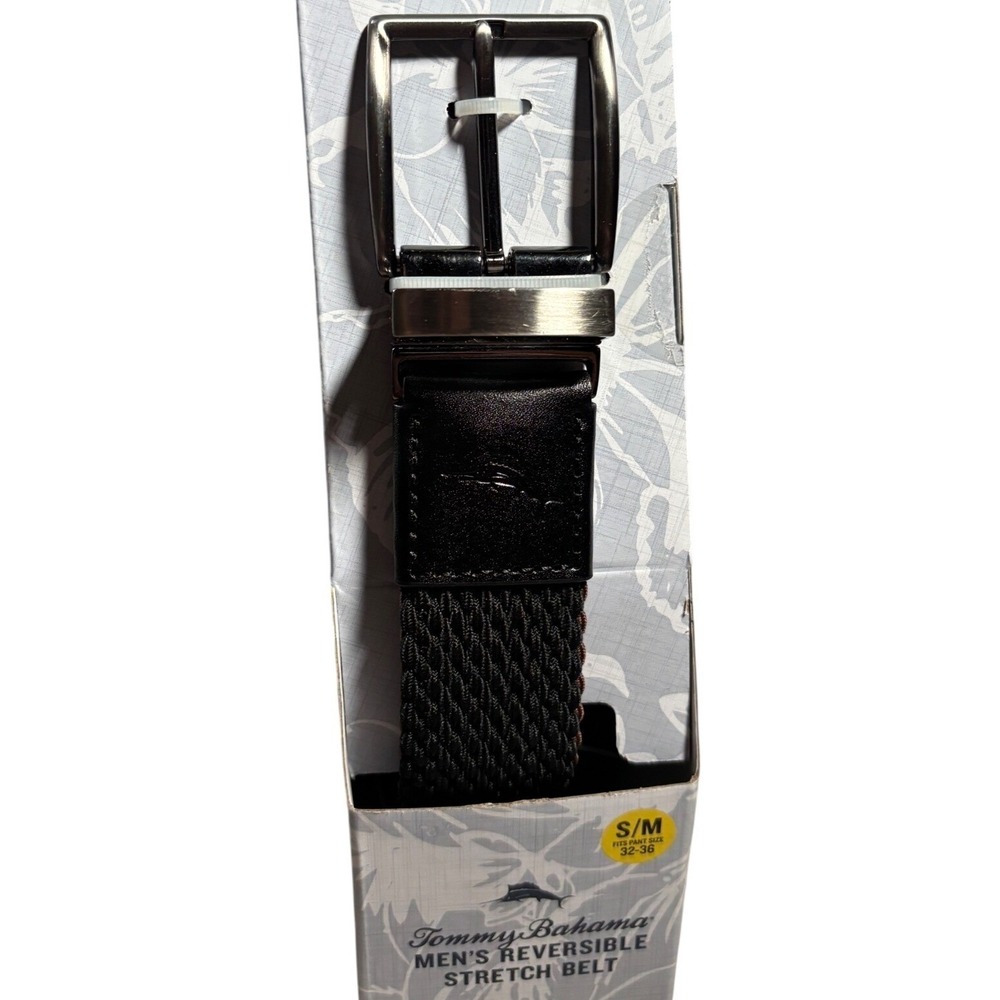 NEW Tommy Bahama Mens Reversible Stretch Belt Black Brown Braided S/M NWT Resort